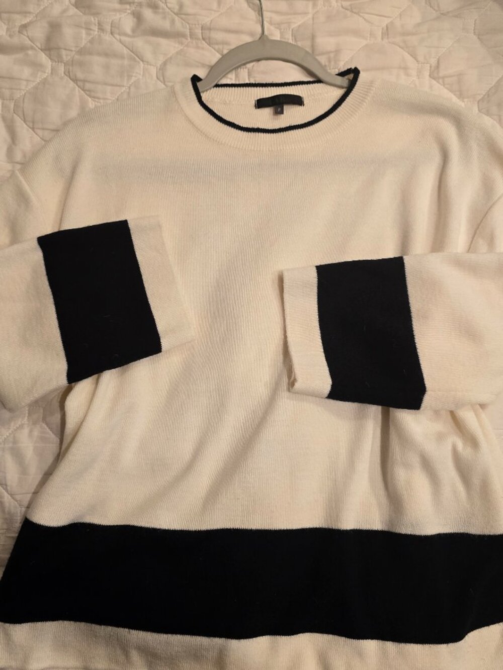 LAP Korea Womens Ivory Black Colorblock Oversized Knit Sweater Loose Fit One Siz